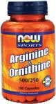 NOW L-Arginine & Ornithine 500/250mg (100 Caps) Amino Acids / Intraworkout
